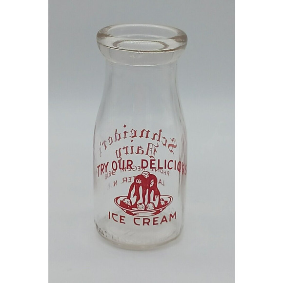 Vtg Schneiders Dairy Lancaster NY Half Pint Milk Bottle Try Our Ice Cream Red - Picture 3 of 5